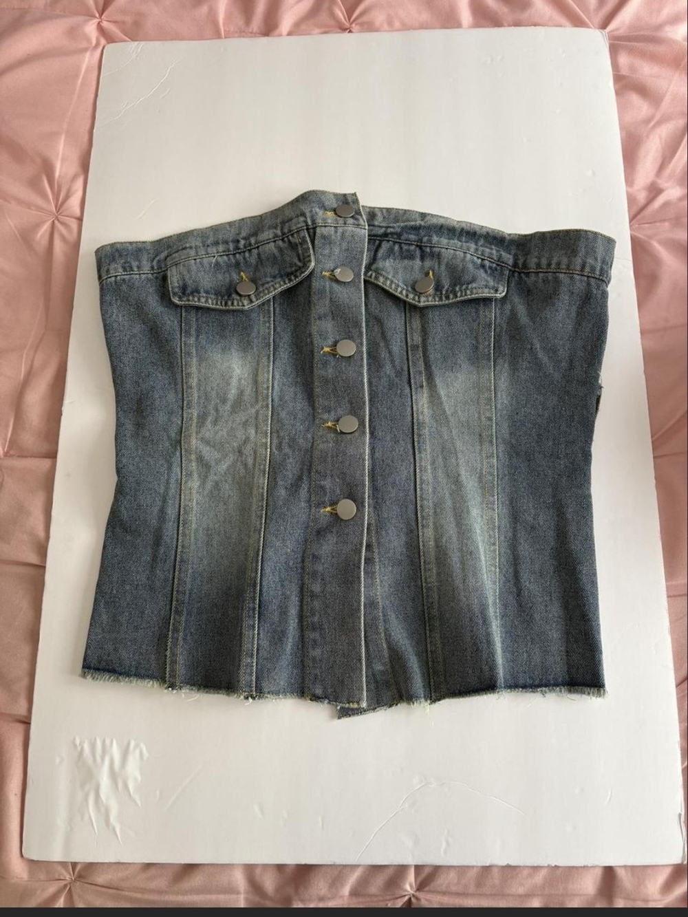 Zara Blue Strapless Denim Corset Crop Top